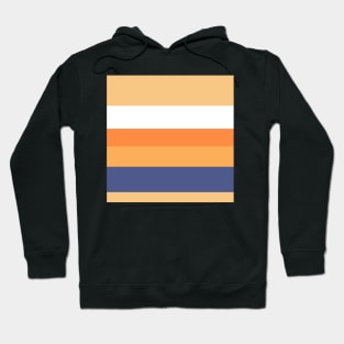 A capital batter of Twilight, White, Sandy, Pale Orange and Royal Orange stripes. Hoodie